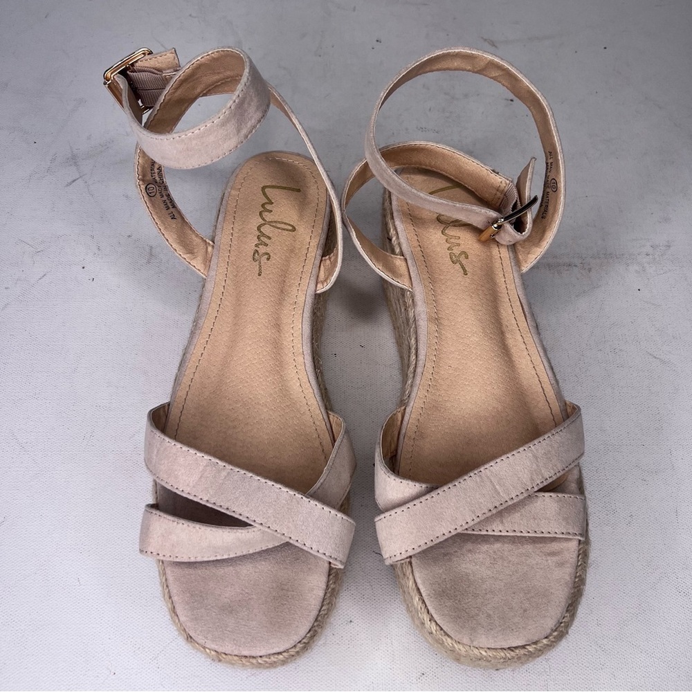 Lulus tan soft canvas ankle strap platform sandals
